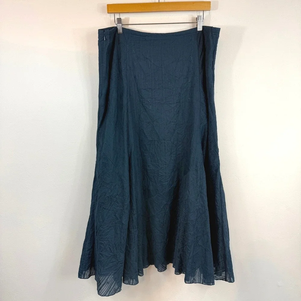 J.Jill Embroidered Maxi Skirt 16 Tall Blue Cotton Linen Boho Lagenlook Cottage